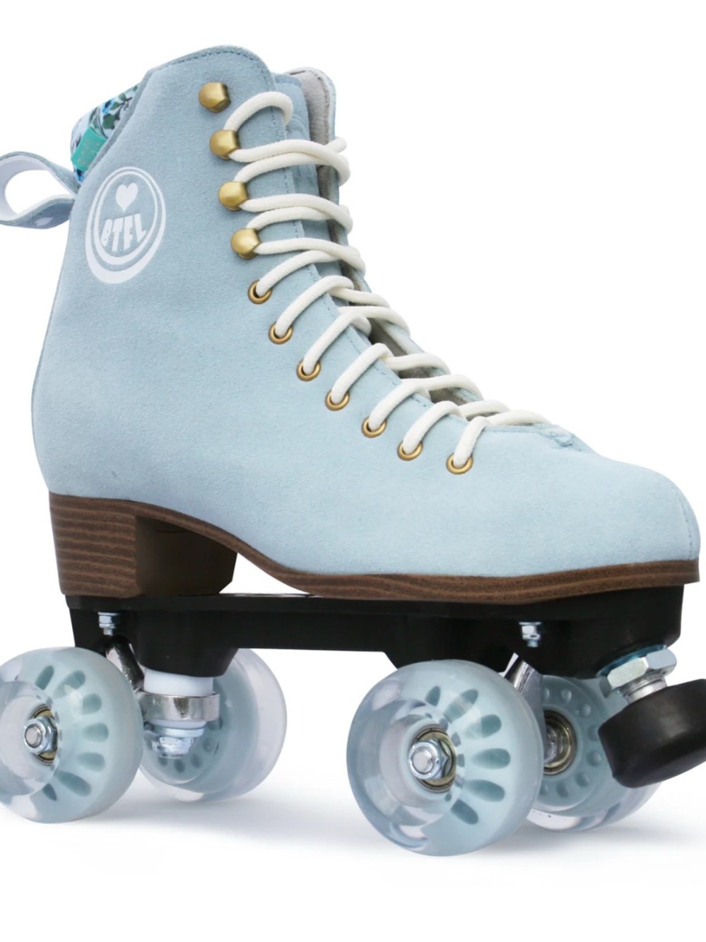 Light Blue Women's High-Top Roller Skate Boots with White Laces
